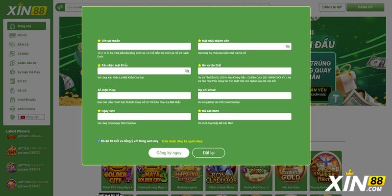 Cung cấp thông tin đăng ký tài khoản Xin88 không đủ